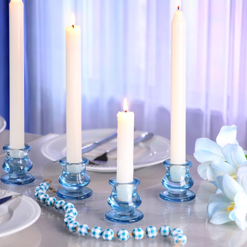 NITIME 12pcs Blue Candlestick Holders, Blue Glass Candle Holders for Pillar Candles, Taper Candle and Tealight Candles, Taper Candle Holders for Wedding, Table Centerpiece - Image 3